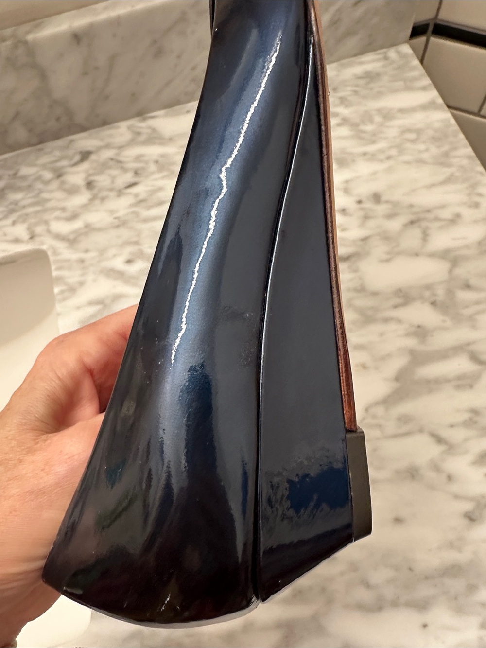 Cole Haan Nike Navy Patent Leather Peep-Toe Wedge Pumps - Picture 6 of 12